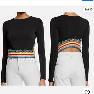 Alice & Olivia Delania Crop Top with Neon Embroidery.